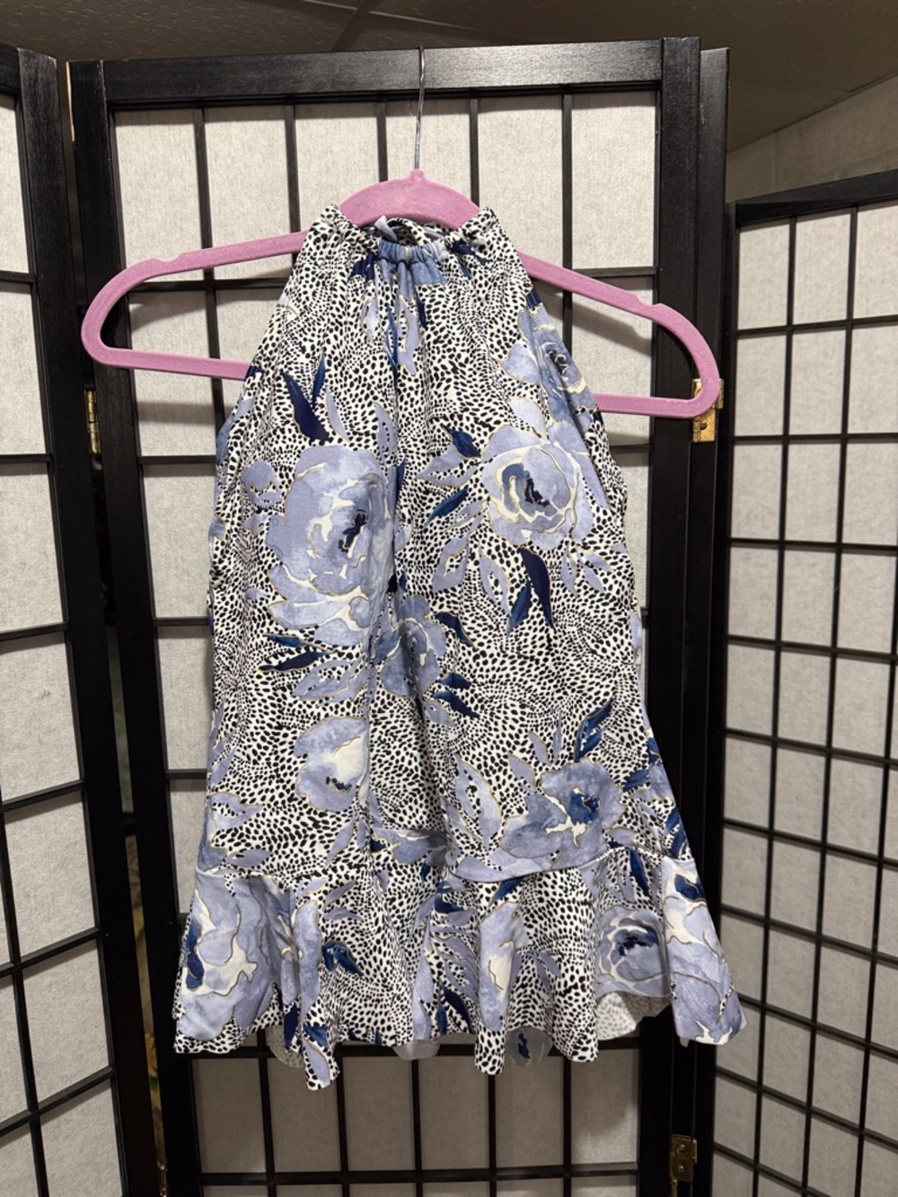 Halter Floral Swim Cover-Up in Periwinkle Blue